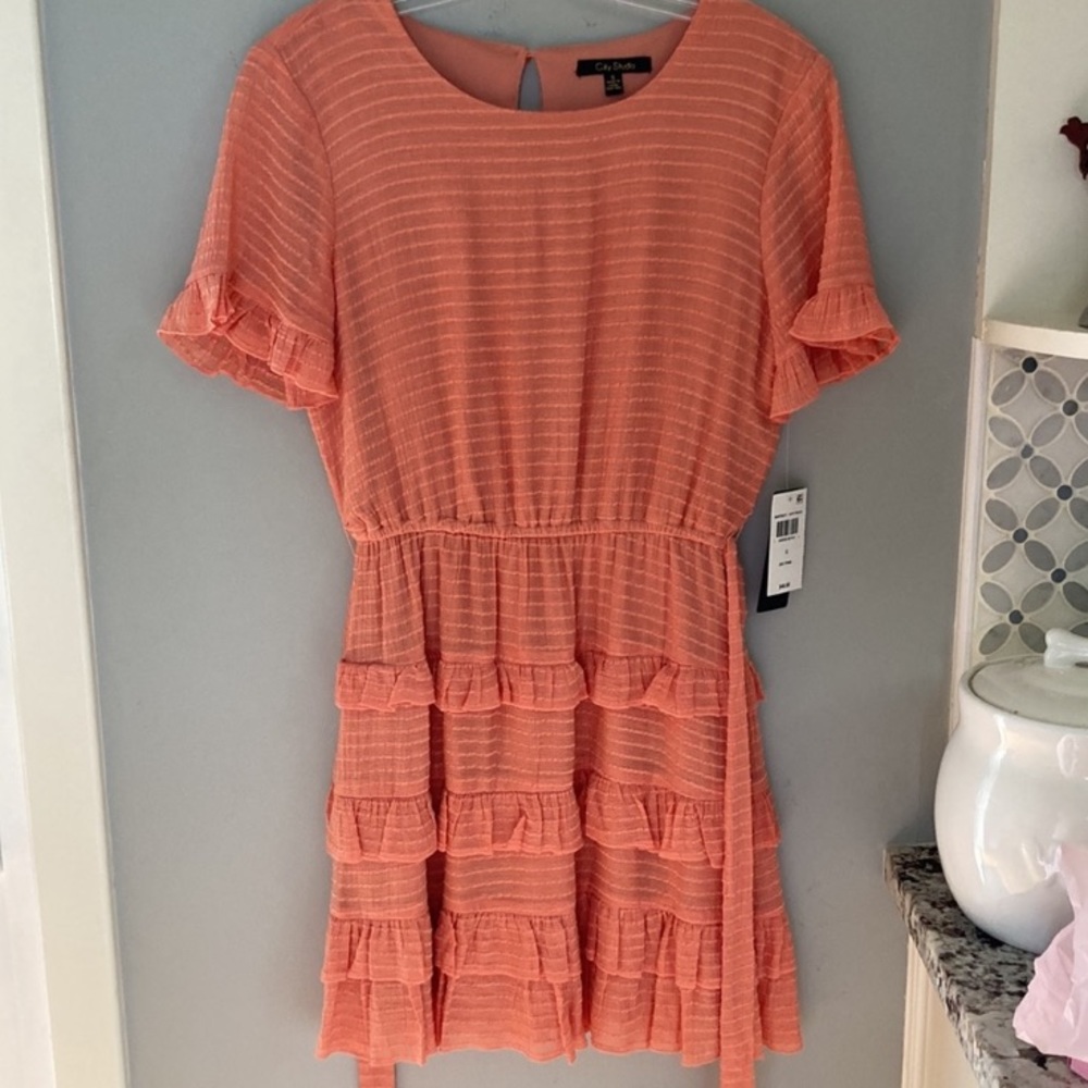 Ruffled Short-Sleeve Fit & Flare Dress